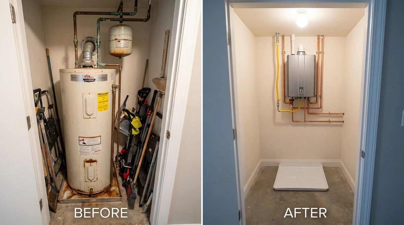 Tank water heater versus wall-mounted tankless unit comparison for Covington, IN homeowners